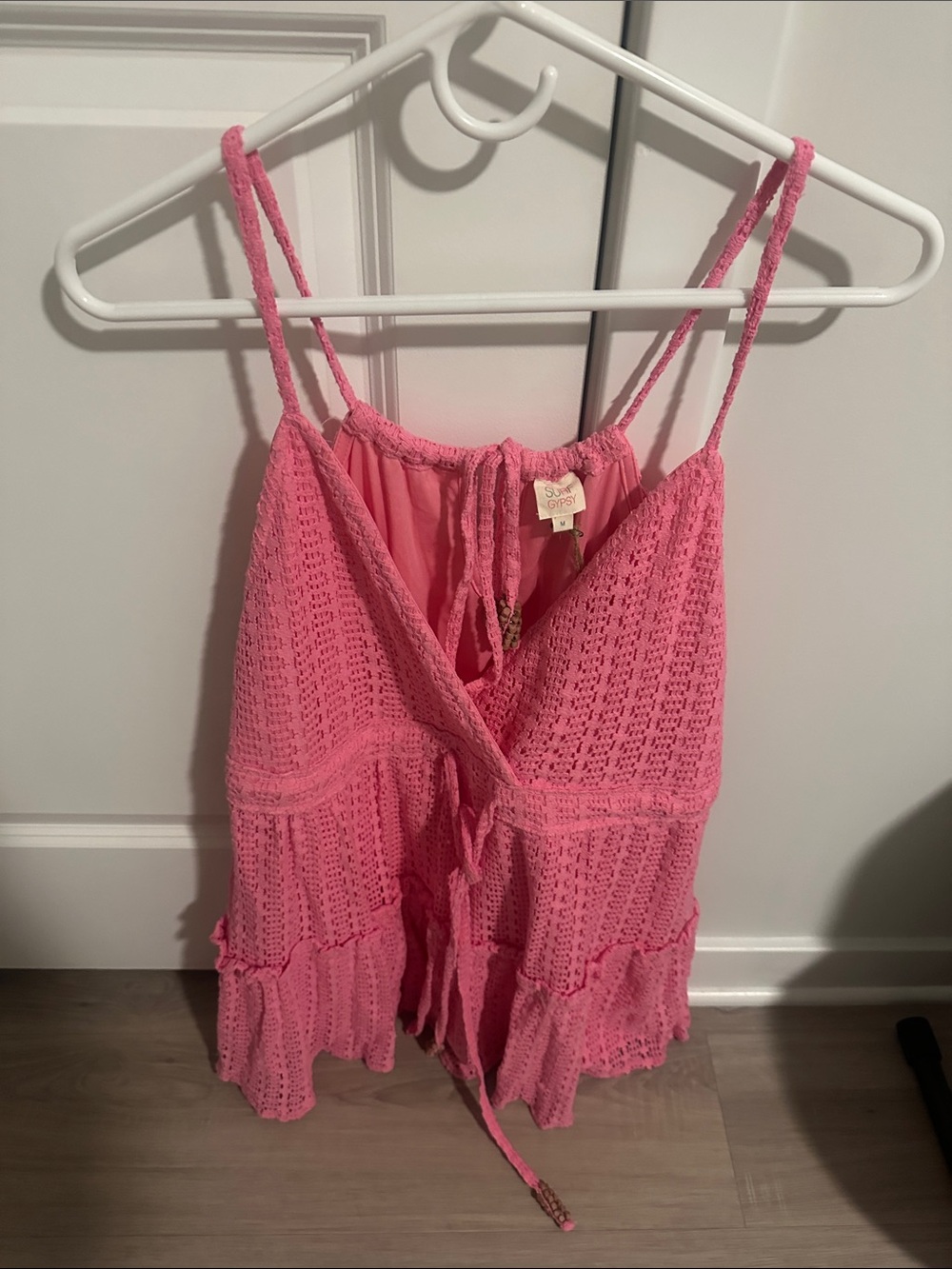 Surf Gypsy Pink Crochet Tie-Front Chemise